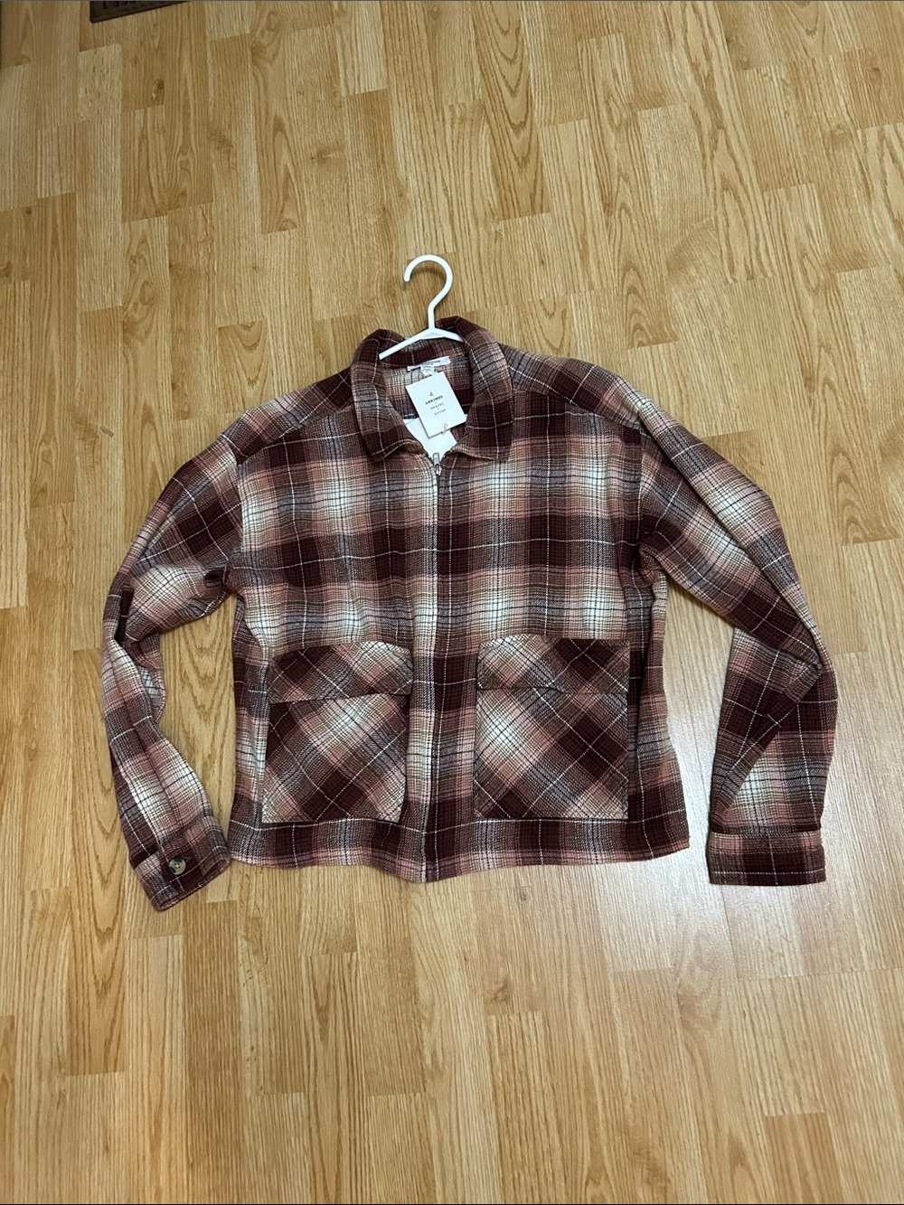 beachlunchlounge Burgundy Plaid Zip-Front Shacket